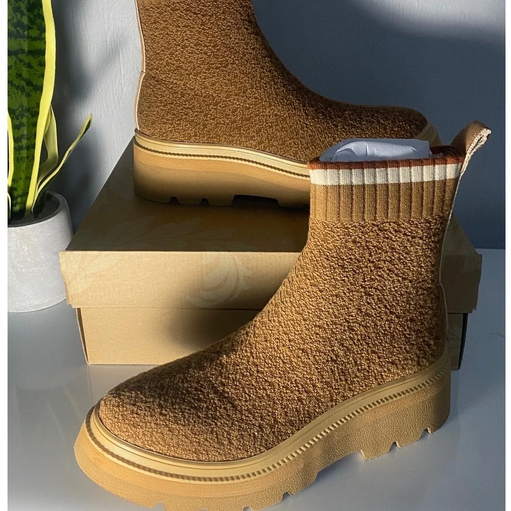 Women's Tan Knit Ankle Booties